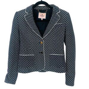 Juicy Couture Blazer Jacket Size 2‎ Navy Blue Tweed Knit Collared Coat Preppy